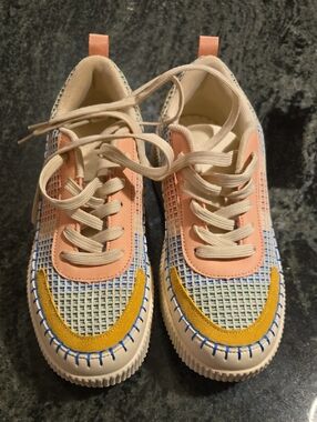 Nicole Miller Peach, Yellow & Blue Woven Lace-Up Sneakers